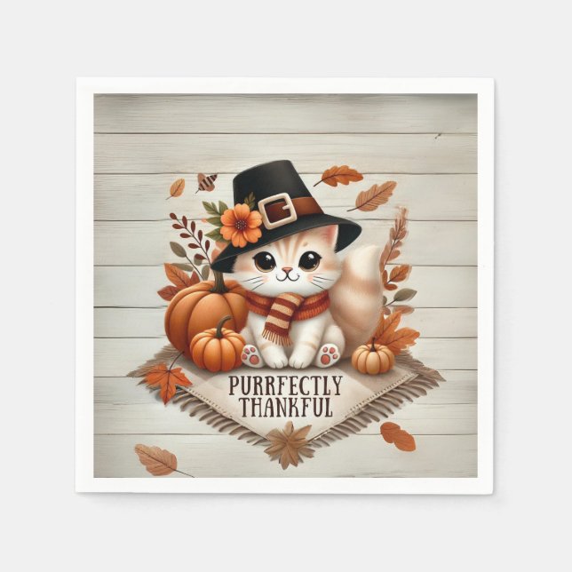 Purrfectly Thankful cat Napkin (Front)