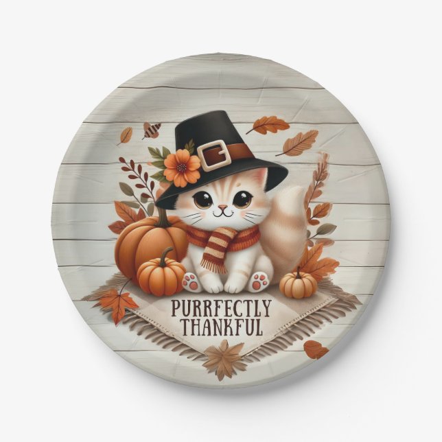Purrfectly Thankful cat Paper Plate (Front)