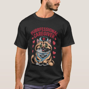 Purrfessional Caregiver Cute Cat Nurse Design T-Shirt