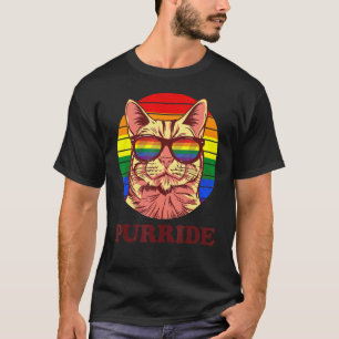 Purride Ally Cat Rainbow Sunglasses Lgbtq Gay Prid T-Shirt