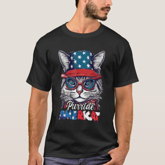 Purride Americat Cute Cat USA 4th of July Men Wome T-Shirt (Front)
