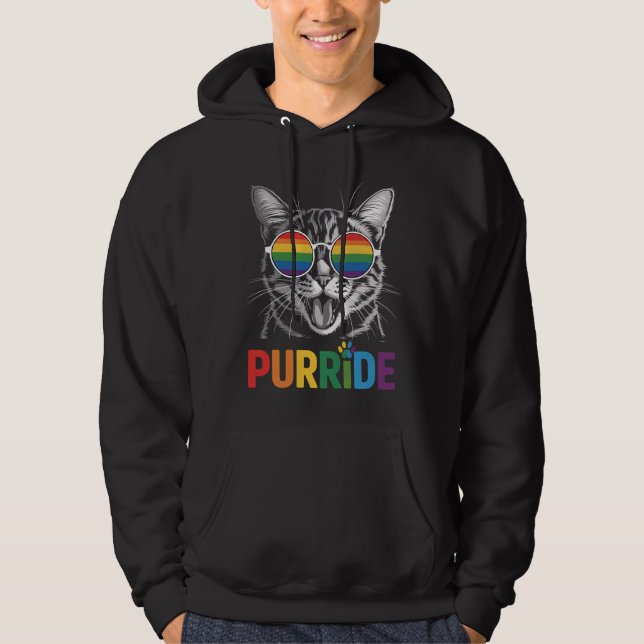 Purride Cat Gay Lesbian Rainbow LGBTQ Ally Pride Hoodie (Front)