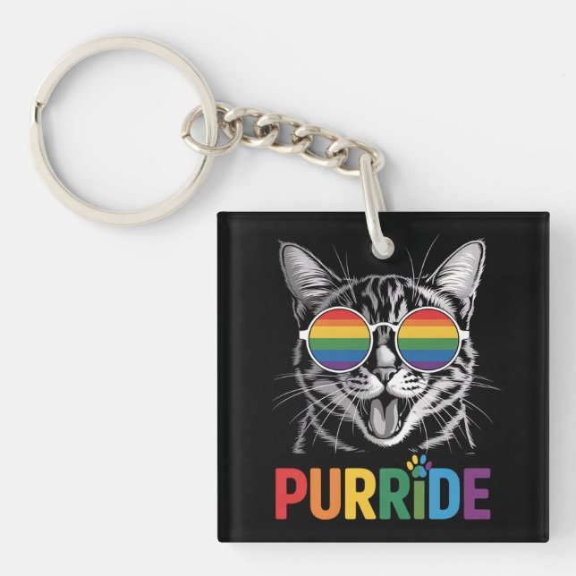 Purride Cat Gay Lesbian Rainbow LGBTQ Ally Pride Key Ring (Front)