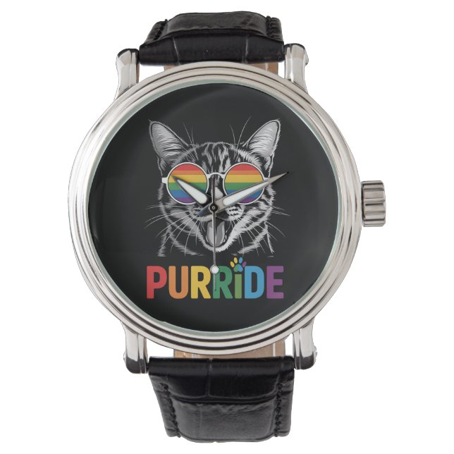 Purride Cat Gay Lesbian Rainbow LGBTQ Ally Pride Watch (Front)