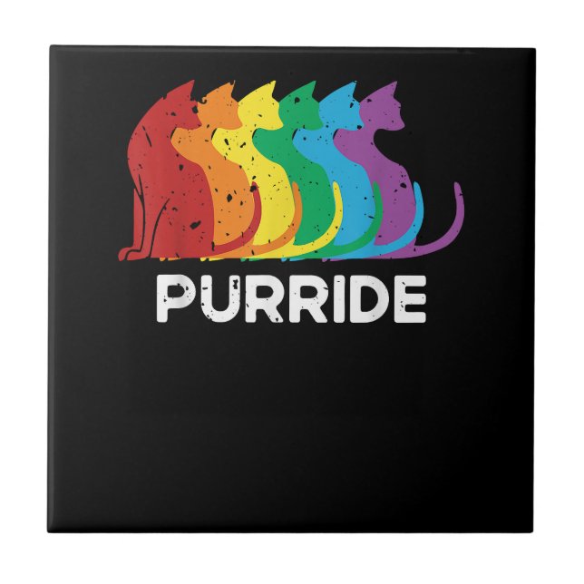 Purride Cat Pride Ally LGBT Community Rainbow Prid Tile (Front)