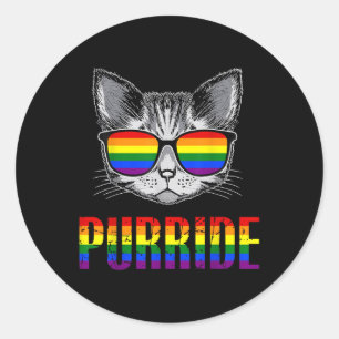 Purride Cat Rainbow Pride Month Lgbtq Ally Men Wom Classic Round Sticker