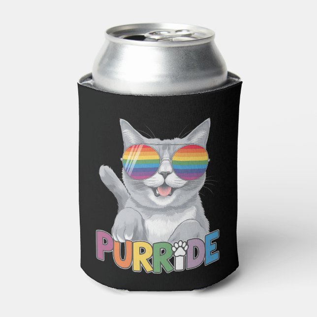 Purride Cat Sunglasses Gay Pride Rainbow LGBTQ Can Cooler (Can Front)