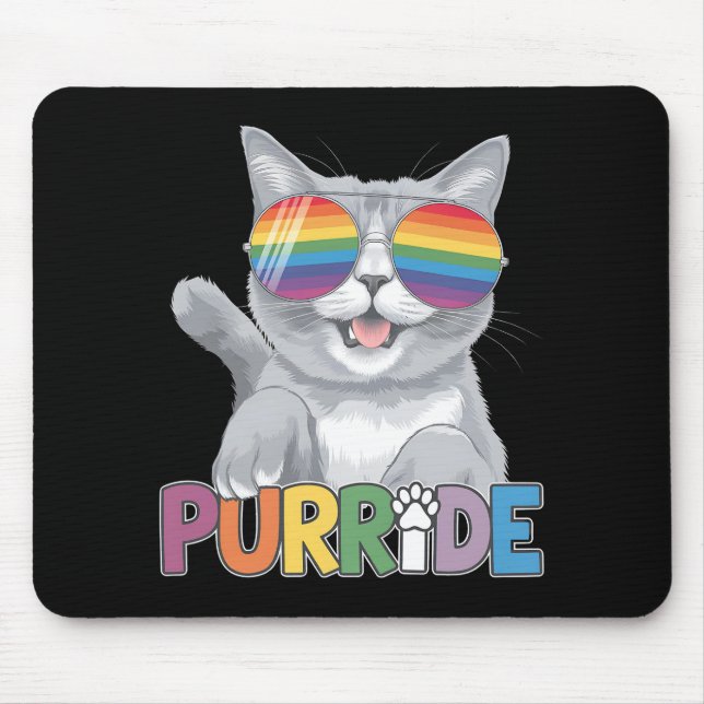 Purride Cat Sunglasses Gay Pride Rainbow LGBTQ Mouse Mat (Front)