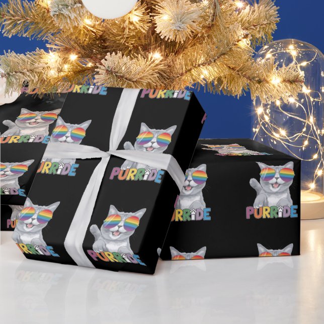 Purride Cat Sunglasses Gay Pride Rainbow LGBTQ Wrapping Paper (Holidays)