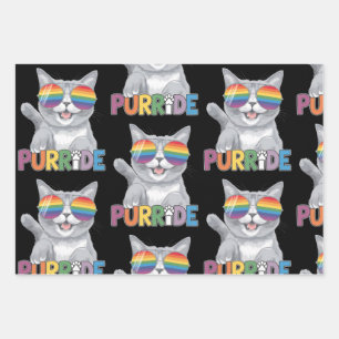 Purride Cat Sunglasses Gay Pride Rainbow LGBTQ Wrapping Paper Sheet