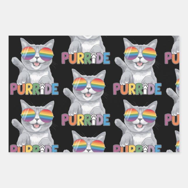 Purride Cat Sunglasses Gay Pride Rainbow LGBTQ Wrapping Paper Sheet (Front)