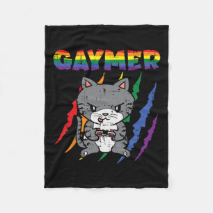 Purride Cat Video Game Gamer Lgbtq Rainbow Flag Ga Fleece Blanket