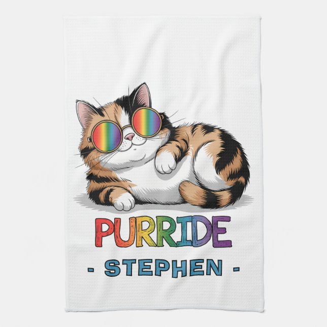 Purride - Cool Cat Pride | LGBTQ Tea Towel (Vertical)