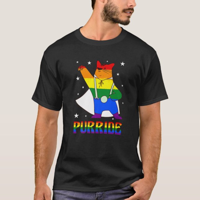 Purride Dabbing Cat Meow Gay Pride Gender Equality T-Shirt (Front)