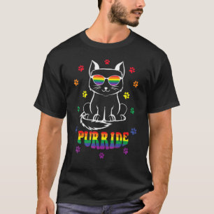 Purride Funny Cat Gay Pride LGBTQ Rainbow Sunglass T-Shirt