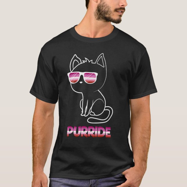 Purride Lesbian Flag Sunglasses Gay Pride Cat T-Shirt (Front)
