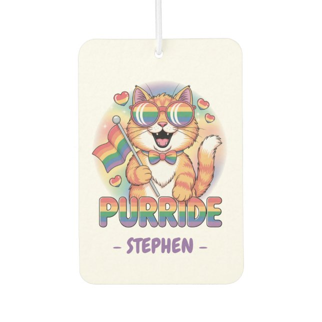 Purride – Orange Cat with Pride LGBTQ Flag Car Air Freshener (Front)