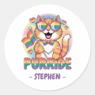 Purride – Orange Cat with Pride LGBTQ Flag Classic Round Sticker