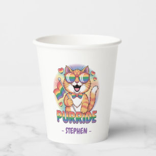 Purride – Orange Cat with Pride LGBTQ Flag Paper Cups