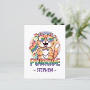 Purride – Orange Cat with Pride LGBTQ Flag Postcard