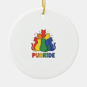 Purride Rainbow Cat Vintage Vector Design_1 Ceramic Tree Decoration