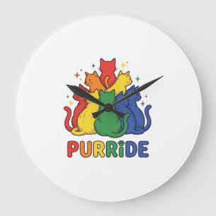 Purride Rainbow Cat Vintage Vector Design_1 Large Clock