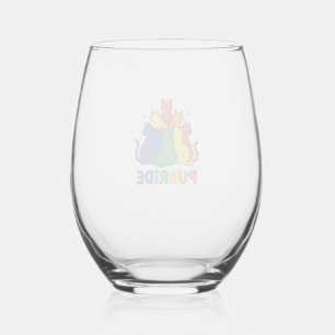 Purride Rainbow Cat Vintage Vector Design_1 Stemless Wine Glass