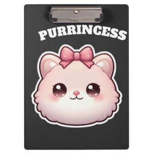 Purrincess Cute Pink Kitty Bow Design Clipboard