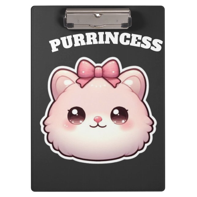 Purrincess Cute Pink Kitty Bow Design Clipboard (Front)