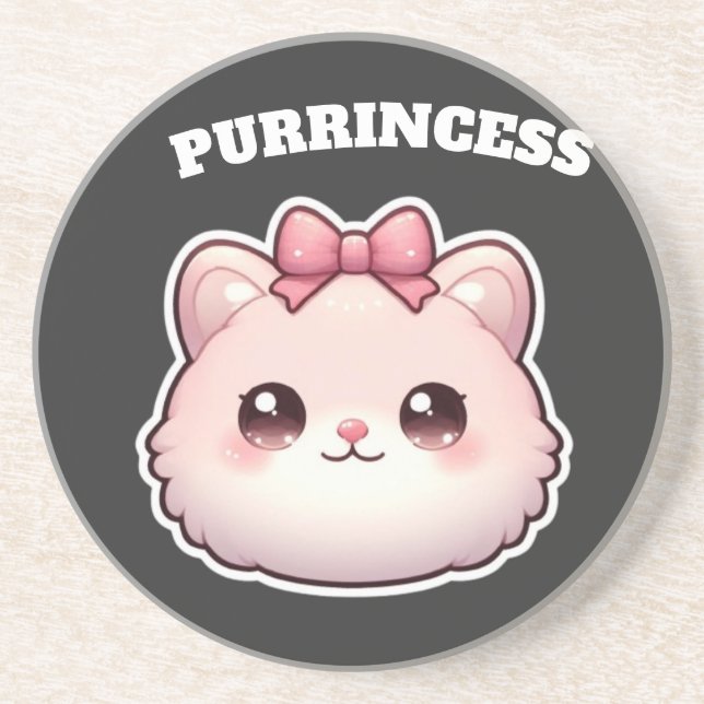 Purrincess Cute Pink Kitty Bow Design Coaster (Front)