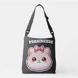 Purrincess Cute Pink Kitty Bow Design Crossbody Bag
