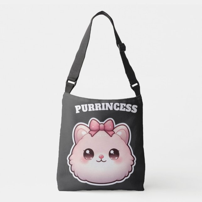 Purrincess Cute Pink Kitty Bow Design Crossbody Bag (Front)