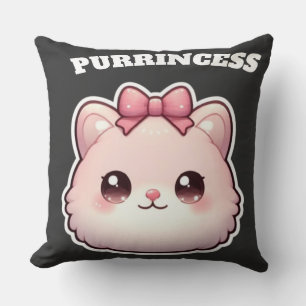 Purrincess Cute Pink Kitty Bow Design Cushion