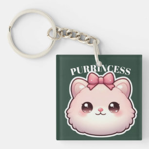 Purrincess Cute Pink Kitty Bow Design Key Ring