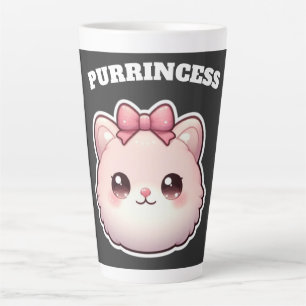 Purrincess Cute Pink Kitty Bow Design Latte Mug