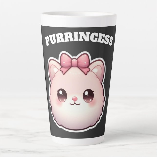 Purrincess Cute Pink Kitty Bow Design Latte Mug (Front)