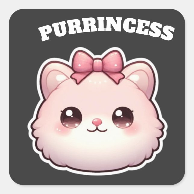 Purrincess Cute Pink Kitty Bow Design Square Sticker (Front)