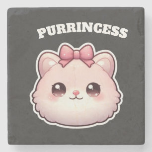 Purrincess Cute Pink Kitty Bow Design Stone Coaster