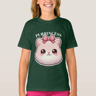 Purrincess Cute Pink Kitty Bow Design T-Shirt