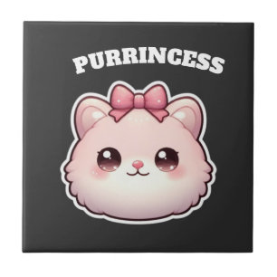 Purrincess Cute Pink Kitty Bow Design Tile