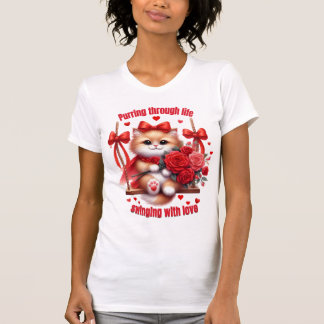 Purring Through Life – Cute Valentine Kitten Swing T-Shirt
