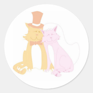 Purring Wedding Cats Classic Round Sticker