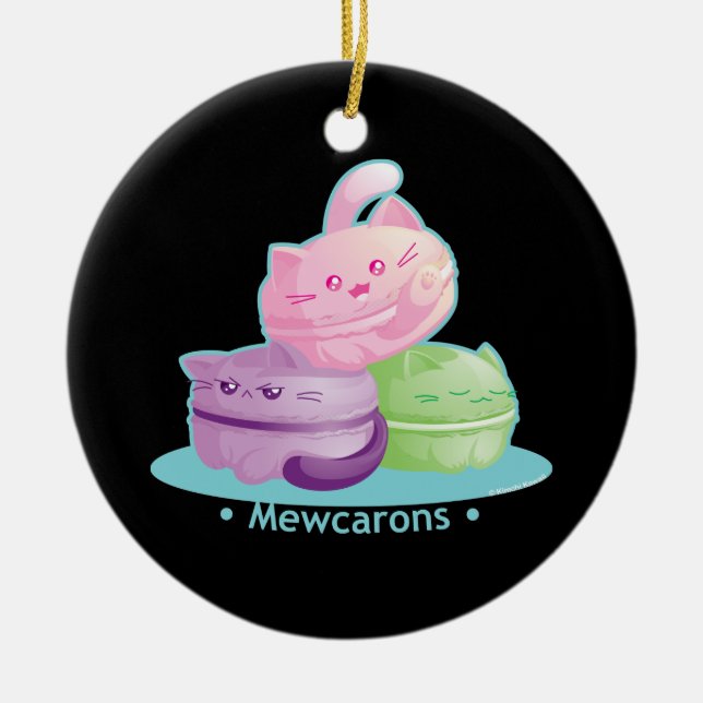Purrista Pawfee: Cute Kitty Cat Macarons Ceramic Tree Decoration (Front)