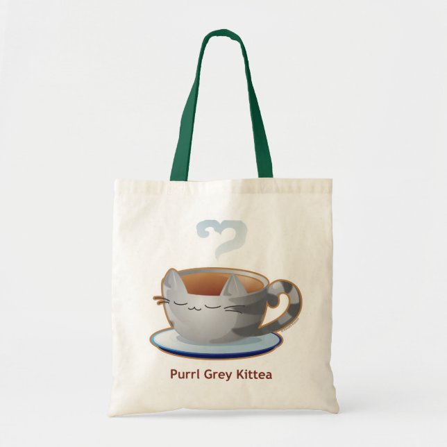Purrista Pawfee: Grey Kitty Tea Mug Tote Bag (Front)