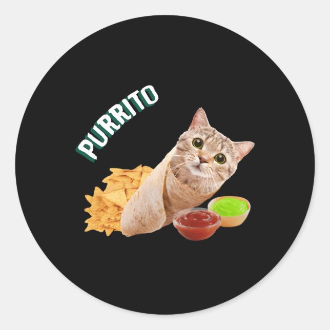 Purrito Cat In A Burrito Classic Round Sticker (Front)