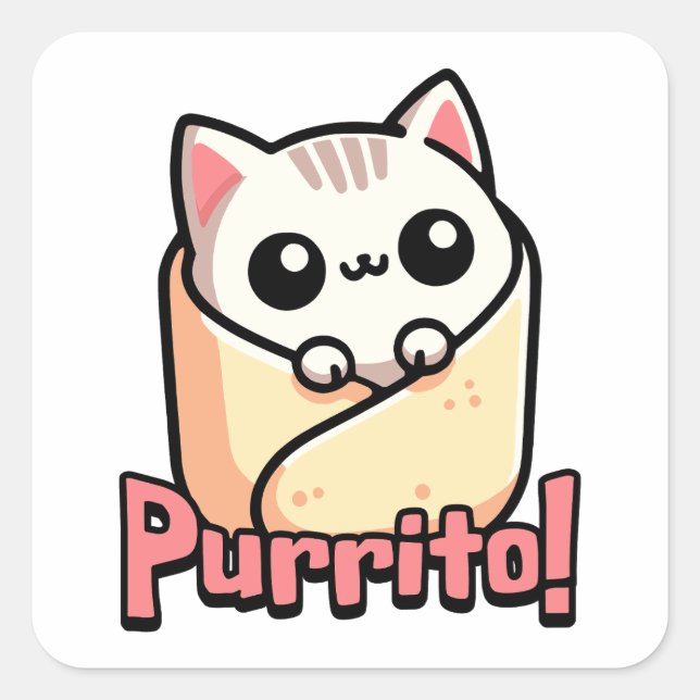 Purrito! Cute Burrito Cat Pun Square Sticker (Front)