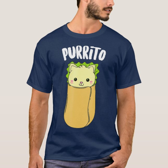 Purrito   Kawaii Cat Rolled Burrito Addicts Gag T-Shirt (Front)