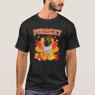 Purrkey Siamese Cat Urkey Hanksgiving Fall Pumpkin T-Shirt