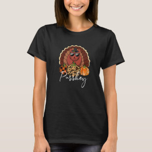 Purrkey Turkey Cat  Thanksgiving Leopard Plaid Pum T-Shirt