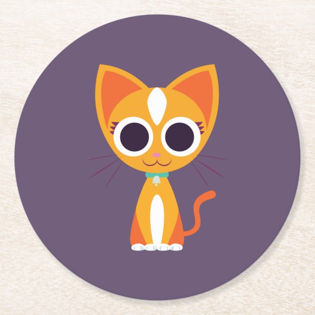 Purrl the Cat Round Paper Coaster (Front)